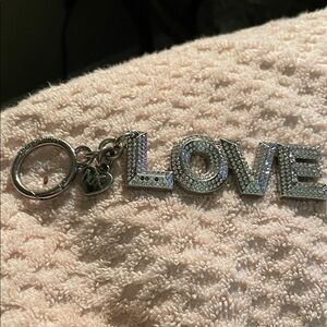 MK  Authentic “ LOVE" Keychain Pave Crystals and Heart Charm with MK